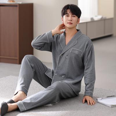 Pijama de Algodão Puro Masculino Primavera e Outono Calças de Manga Comprida Cardigã Solto e Usável Roupa de Casa Conjunto