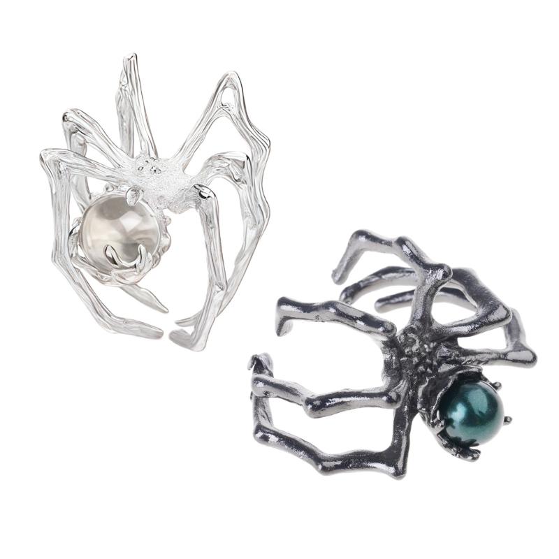 Mystical Moonstone Spiders Ring Gothic Punk Jewelry Adjustable Design For Women Edgy Dark Aesthetic