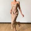 Women Sexy Glitter Sequins Dress Elegant High Slit Spaghetti Straps Bridesmaid Dress for Party Gown Evening Prom