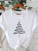 (Asian Size) Star Tree Style Short Sleeve T-shirts  Print Merry Christmas O-neck Women's Top New Year T Clothing Fashion Holiday Graphic Tee