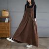 Korean Style Autumn Winter Women Plus Size  Sundress Suspenders Brown Blue Green Casual Loose Dress Sleeveless Stylish Baggy Denim Dress EMA