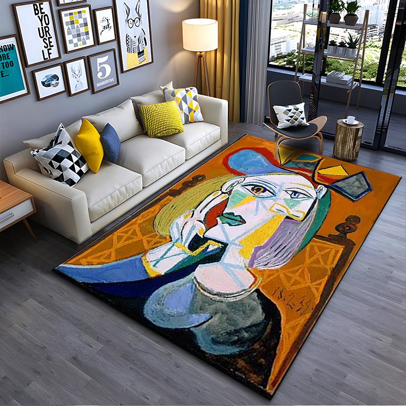 Cubist Lady Portrait Art Rug Design Non-slip Rug Suitable for Living Room and Bedroom Sofas.