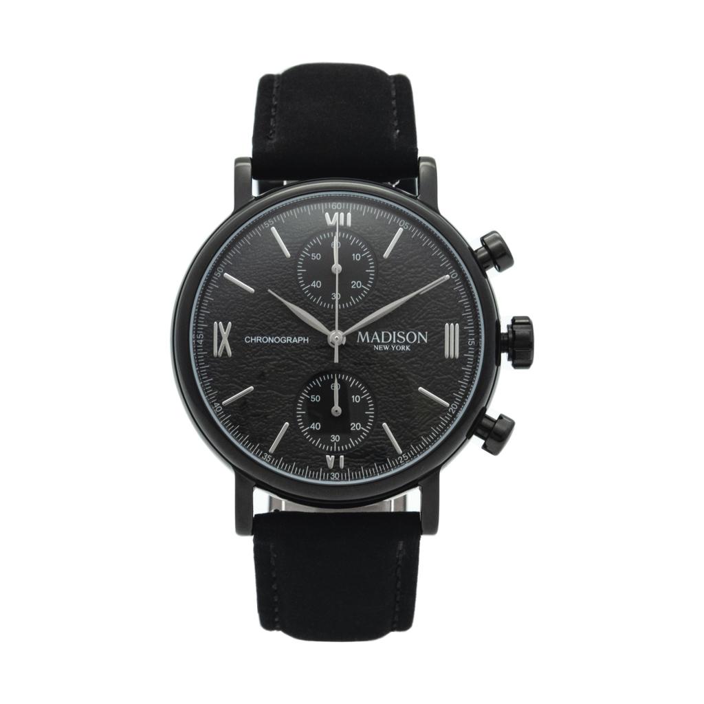 Madison New Black Black Calfskin Seventh Avenue Men's Watch, York, Waterproof, Quartz, Dial, Strap, MA011013-7,