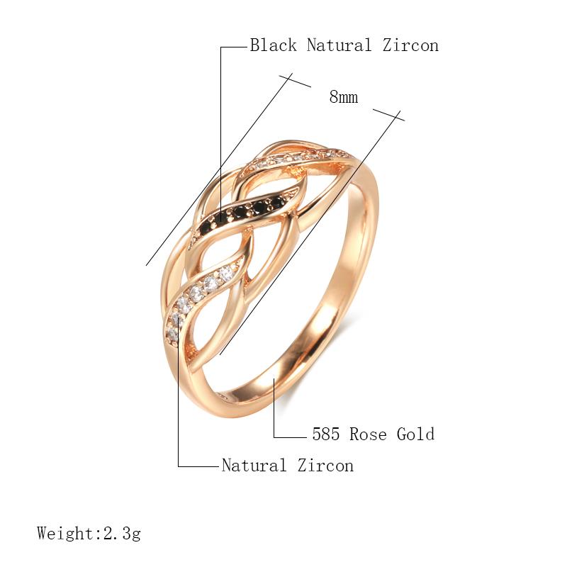 New  Rose Gold Boho Ring For Women Hollow Flower Natural Black Zircon Ring Vintage Bride Wedding Fine Jewelry