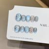 Blue Glass Beads Cat's Eye Pure Hand-worn Armor White Simple Short High-end Nail Patch Fake Nails