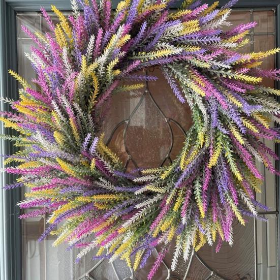 Large Artificial Lavender Wreath 50cm Diameter Faux Farmhouse Floral Garland for Door Wall Wedding Party Decor Summer Home Office Decoration