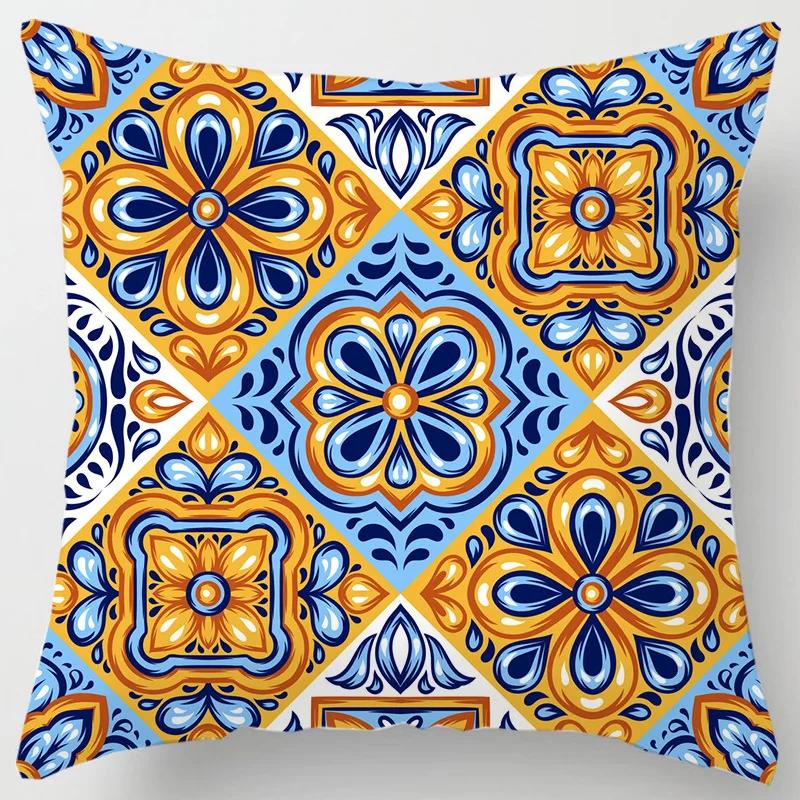 Colorful national floral antique porcelain print Pillowcase Comfortable sofa car Seat cushion cover Bohemian Hippie home decor
