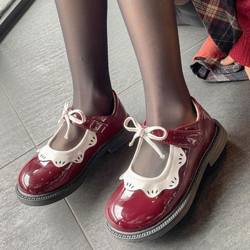 Nya läderskor för flickor Rosett Flickor Princess Skor Mjuk sula Singelskor Dance Performance Skor