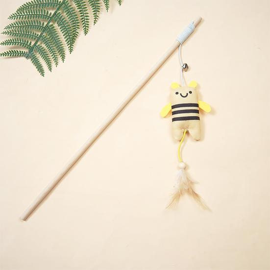 Interactive Cat Wand Toy Feather Plush Animal Cat Teaser Stick with Bell Indoor Kitten Play Exercise Toy