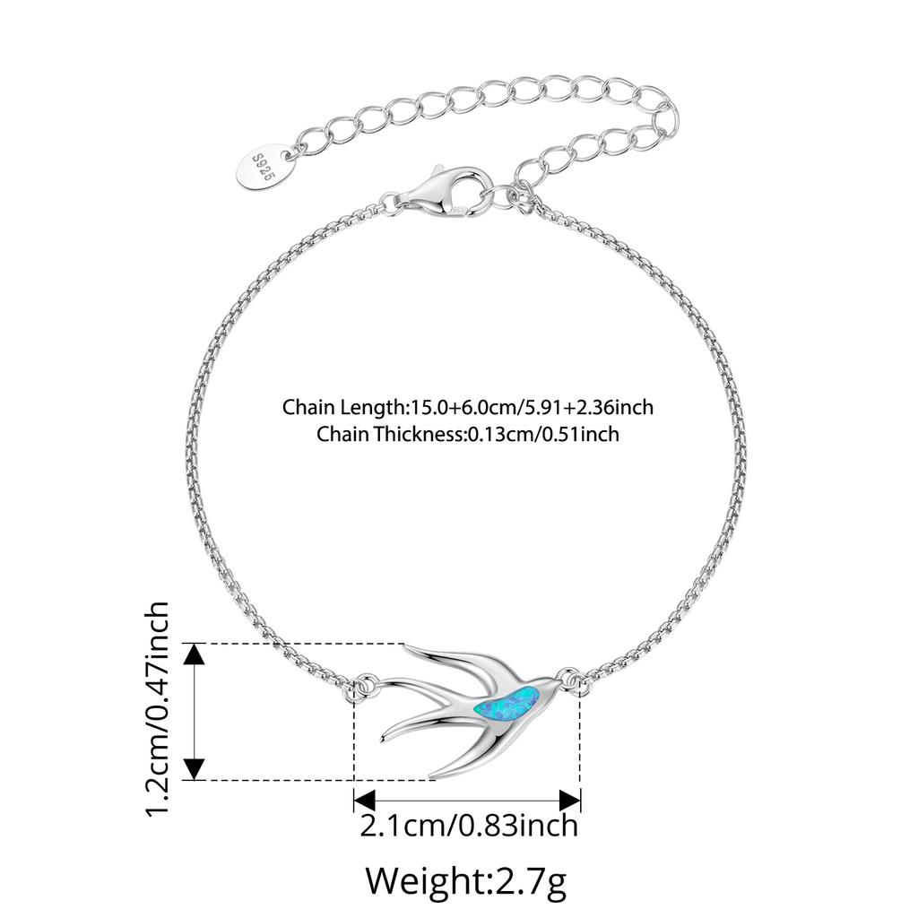 WOSTU 925 Sterling Silver Swallow Bracelet with Blue Opal Dainty Bird Charm Bracelet for Women Daily Wear Original Jewelry Gift