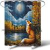 Fox Shower Curtain Autumn Forest Moon Night Scene Starry Sky Wildlife Comping Hunting Nature Lake Fall Maple Leaf Watercolor