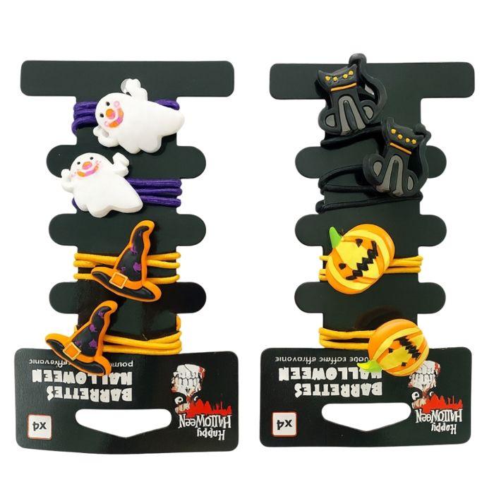 Set of 8 Halloween Hair Ties – Random Patterns, Mixed Colors | Children & Adults