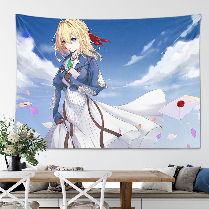 Violet Evergarden Anime Three Girls Wall Tapestry Japanese Animation Romantic Home Decor Farmhouse Soft Durable Cozy Gift