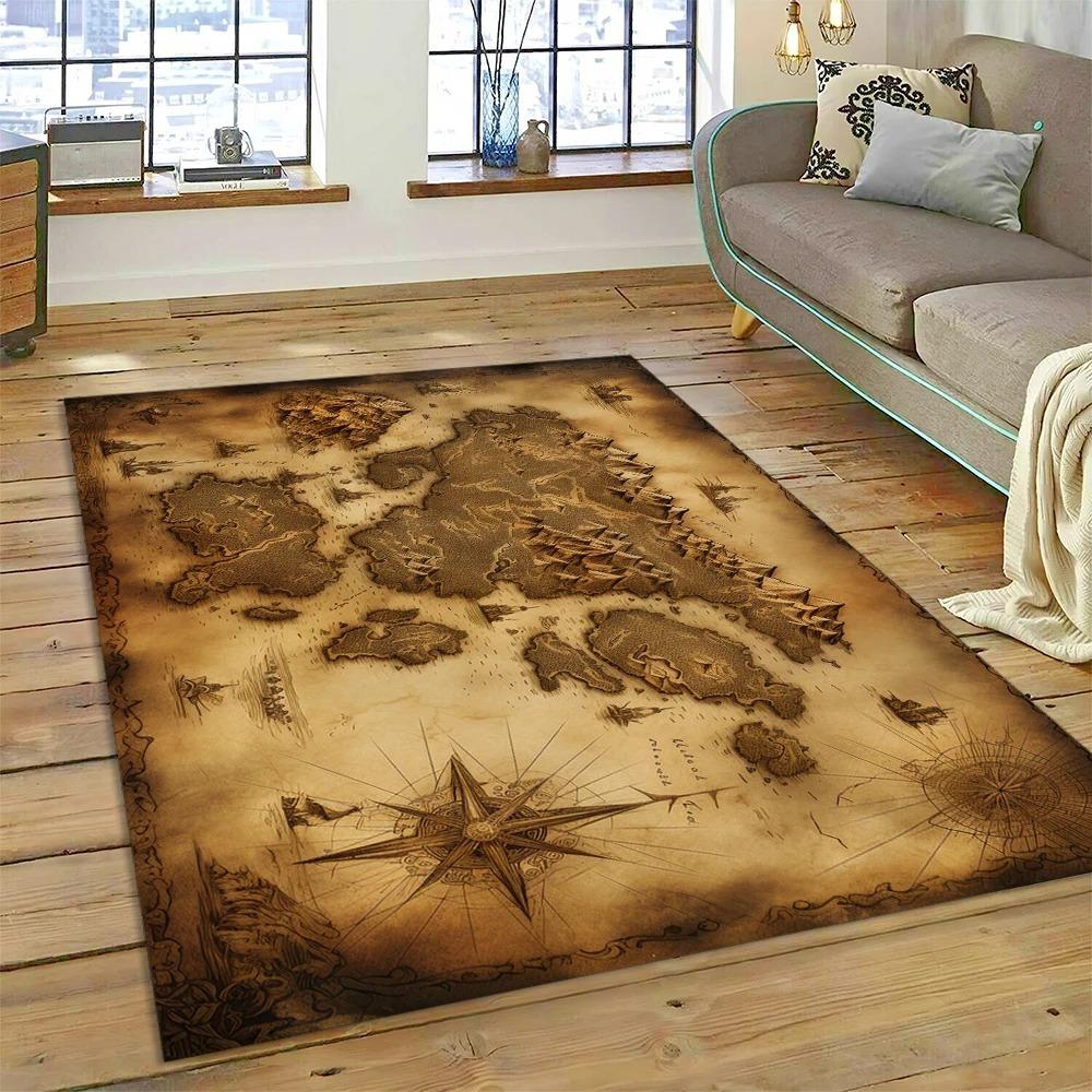 Antike Seekarte Weltkarte Teppich Schlafzimmer Vollflächig Große Größe Wohnzimmer Teppich Schmutzabweisend Pflegeleicht Weiche Matte