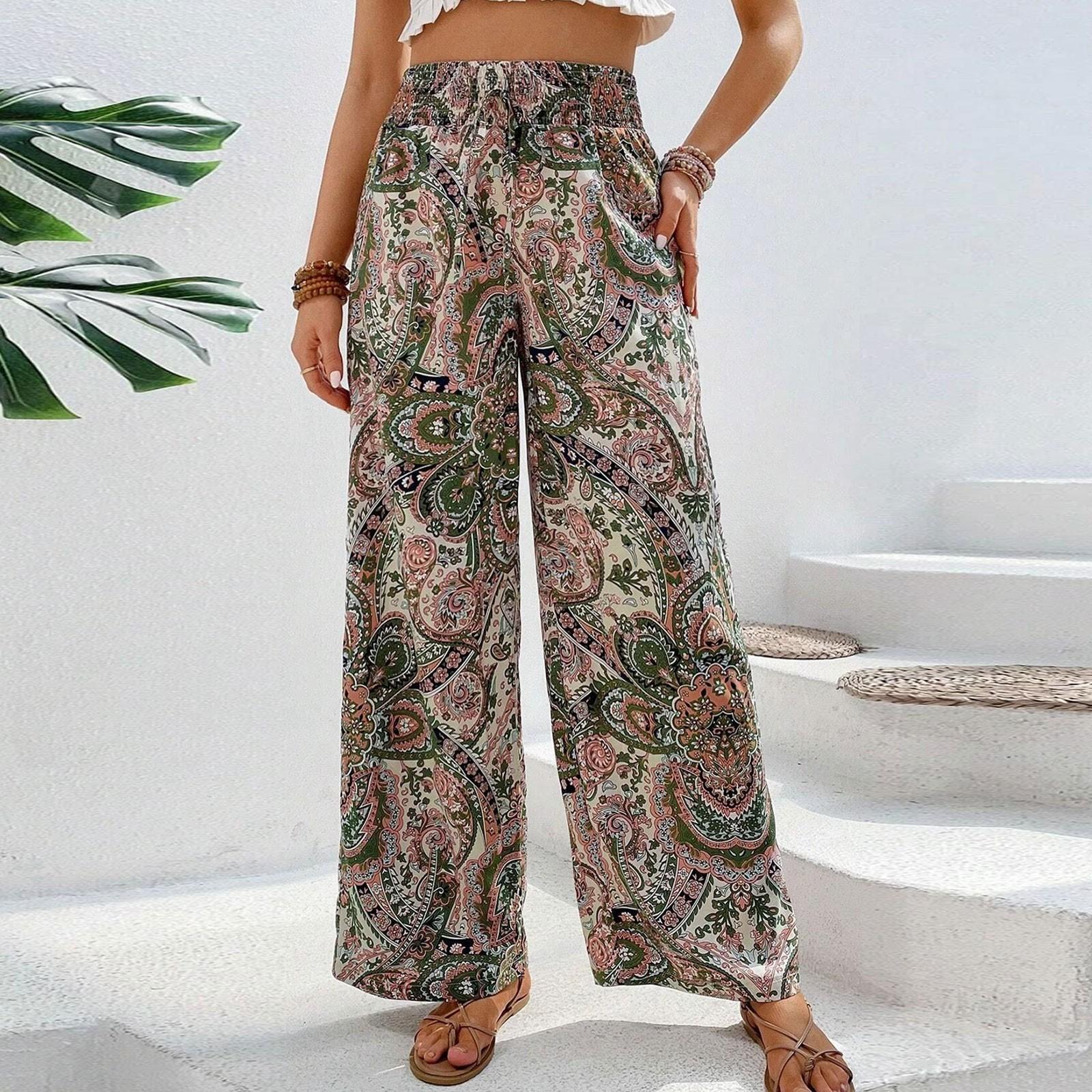 

Новые женские модные эластичные удобные повседневные свободные брюки со средней талией и принтом L