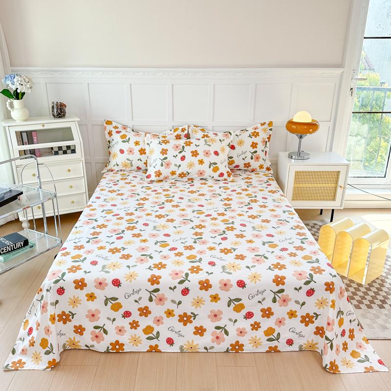 White Tulip Flower Flat Sheet Cotton Cartoon Bunny Blue Bed Sheet Set for Boys Girls Lovely Floral Rabbit Botanical Bed Cover