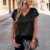 2026 Women's V-Neck Satin T-Shirt - Solid Color, Spring/Summer European American Style, Casual Business Pullover.