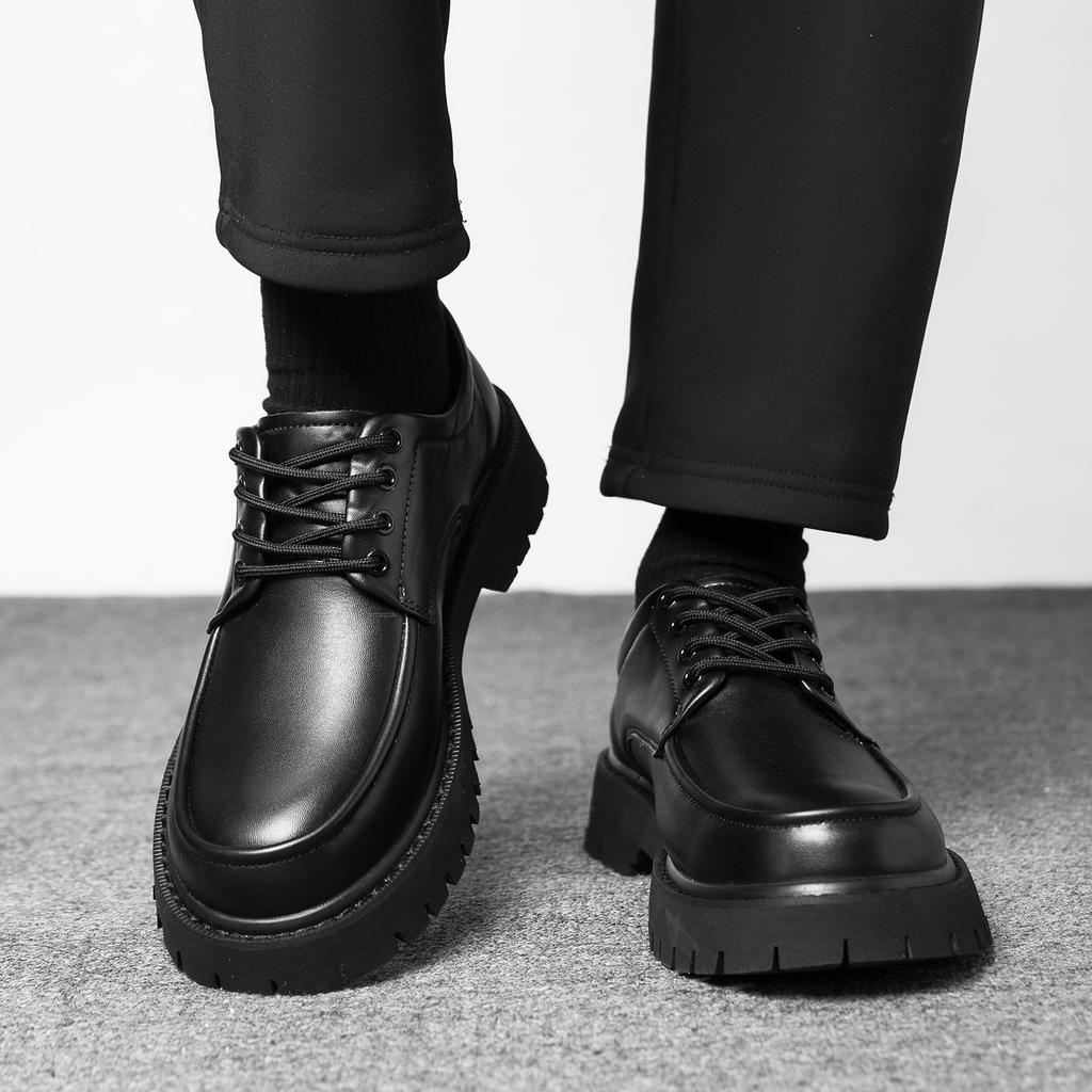 Spring and Autumn thick-soled heightening shoes, black fashionable men's casual leather shoes