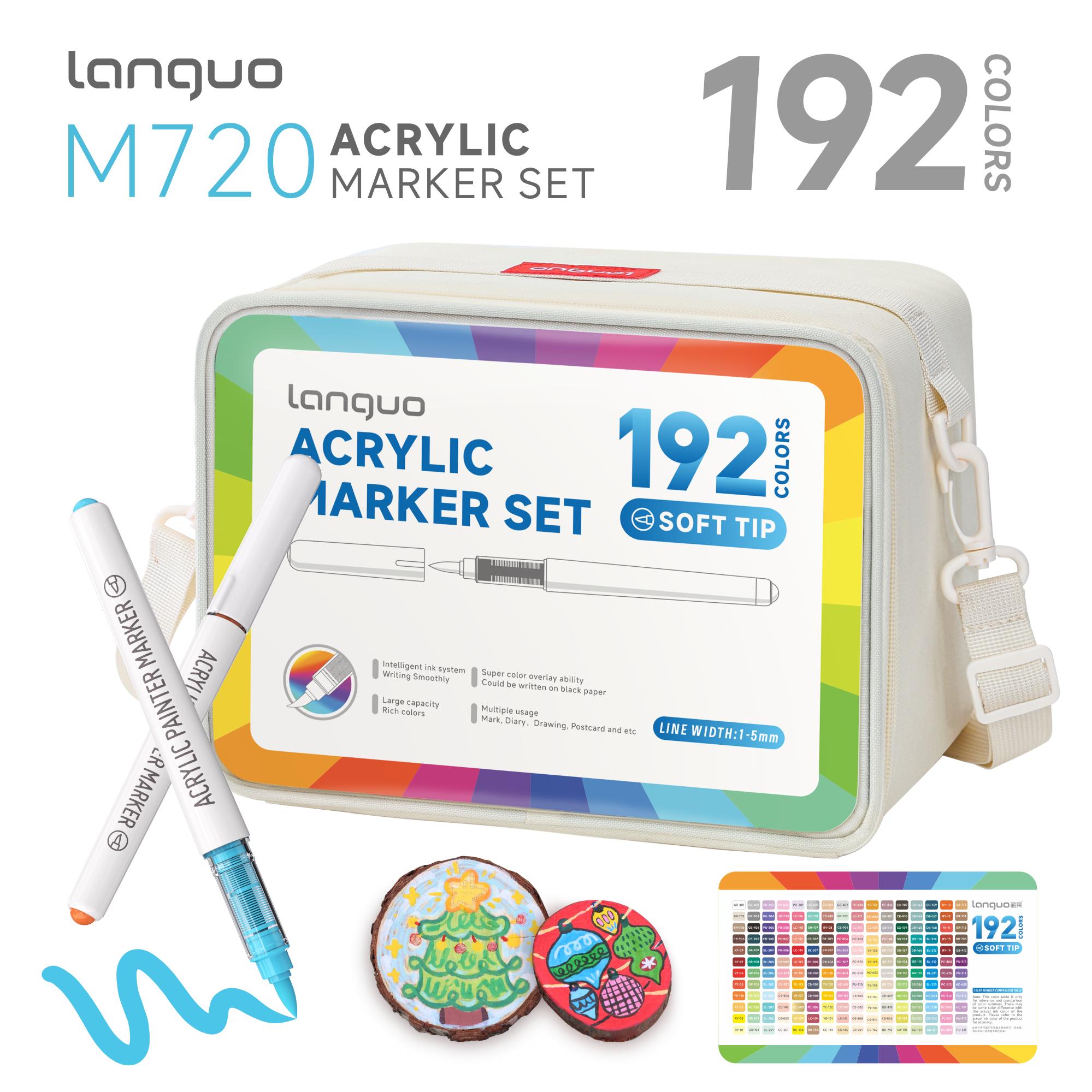 Languo acryl markers, Languo 288/240/192/96 Kleuren Direct Vloeibare Acryl Marker Pennen, Met Vervangende Stiften