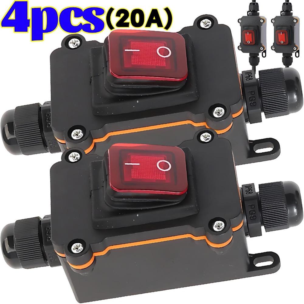 Waterproof Inline Rocker Switch Heavy Duty 20A 12V 220V Outdoor Feed Through Cord Switch for Garden Patio Light Boat Marine Tool