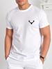 Unisexs Summer 100 Cotton Fashionable Casual Loose Plus Size Retro Deer Pattern Printed Sports Round Neck Short Sleeved Tshirt