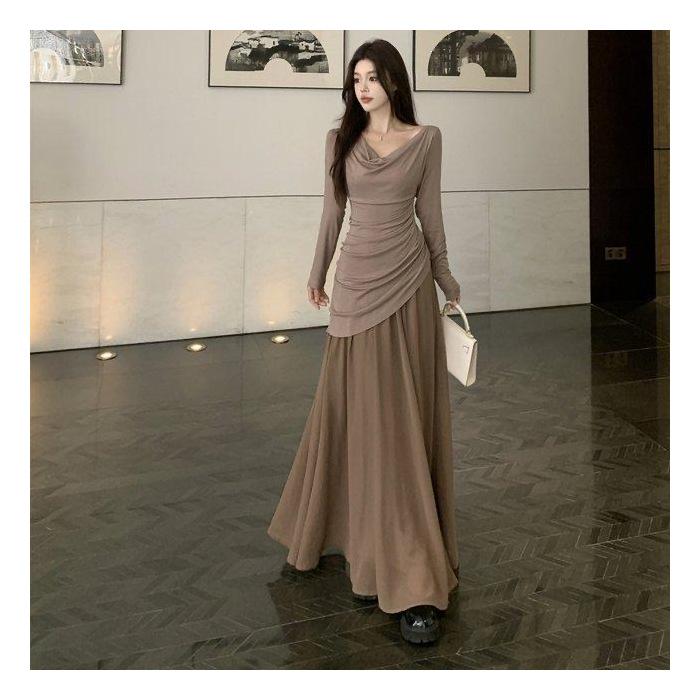 Elegantes Patchwork-Netz-Strickkleid in Übergröße für Damen - Frühling/Herbst