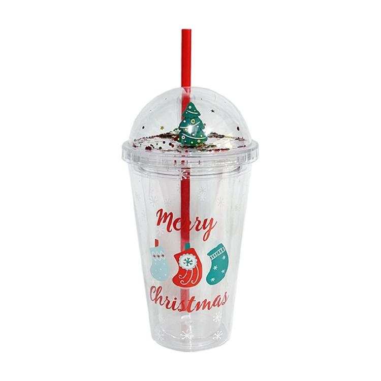 Reusable Drinking Cup Christmas Water Tumbler Double Walled Glitter Cup 450ml