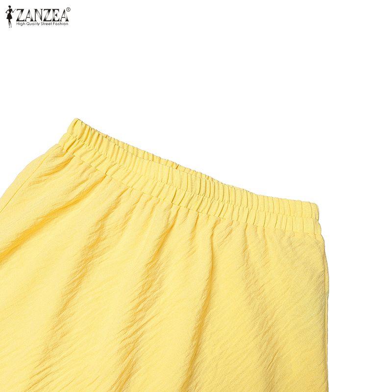 ZANZEA Women Elegant Two Piece Skirt Sets Puff Sleeve Tie Front V Neck Peplum Tops and Long Skirt Beachwear Suits