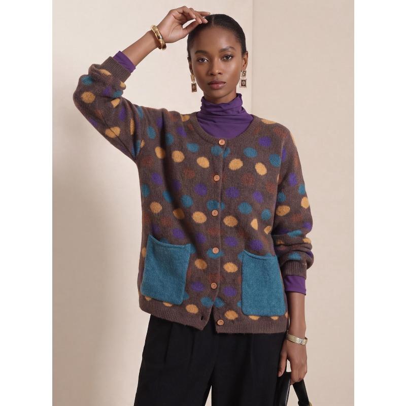 TIFICY Maglioni da Donna Moda Casual Autunno Inverno Stampa a Pois Manica Lunga Girocollo