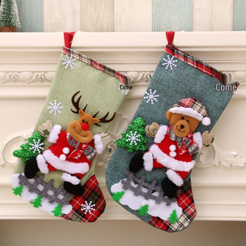 Large Cross-border Linen Christmas Stocking Gift Bag