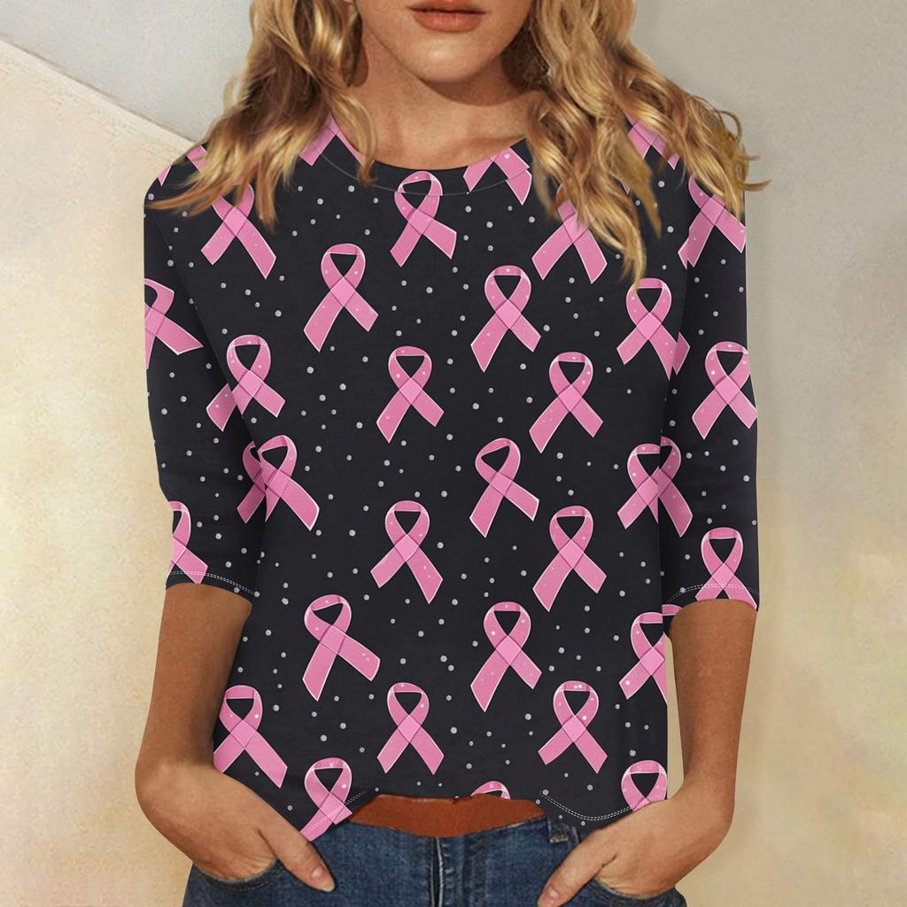 Women's Fashion Loose Casual Seven Sleeve Printed Round Neck Top