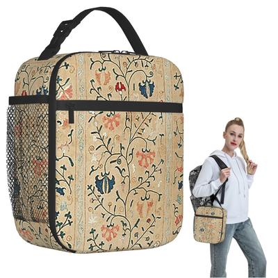 Uzbekistan Suzani Nim Embroidery Insulated Lunch Bag for Women Children Portable Food Boxes Thermal Lunch Box Tote