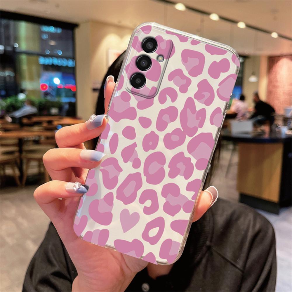 Artistic Blue Marble Black Leopard Print Phone Case For Samsung M33 M35 M34 M13 M14 M15 M53 M54 M55 M23 Clear Transparent Cover