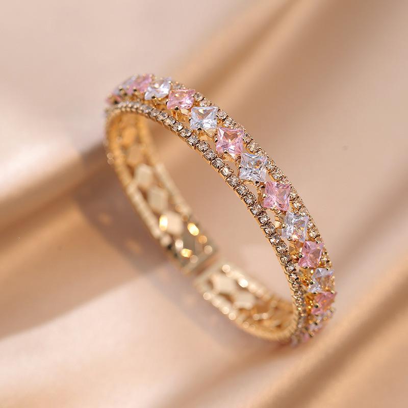 European & American Geometric Zircon Bracelet - Exaggerated, Open-Design Metal Fashion Jewelry