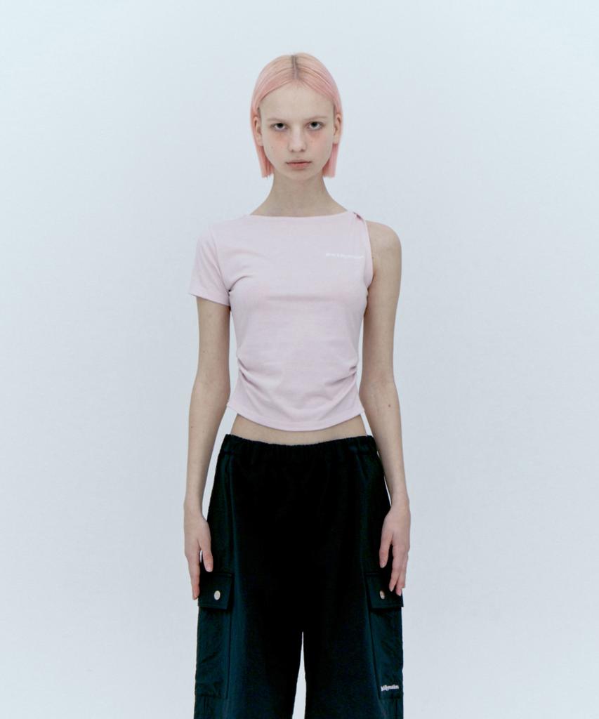 REST&RECREATION Unbalanced Sleeve Top_Pink