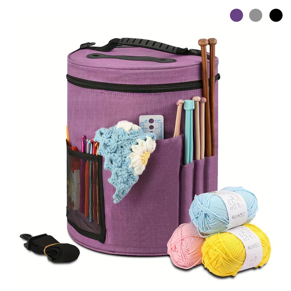 Large Capacity Crochet Bag Yarn Crochet Tote Bag Portable with Front Yarn Needles Hooks Pocket Knitting Tool Storage Bag