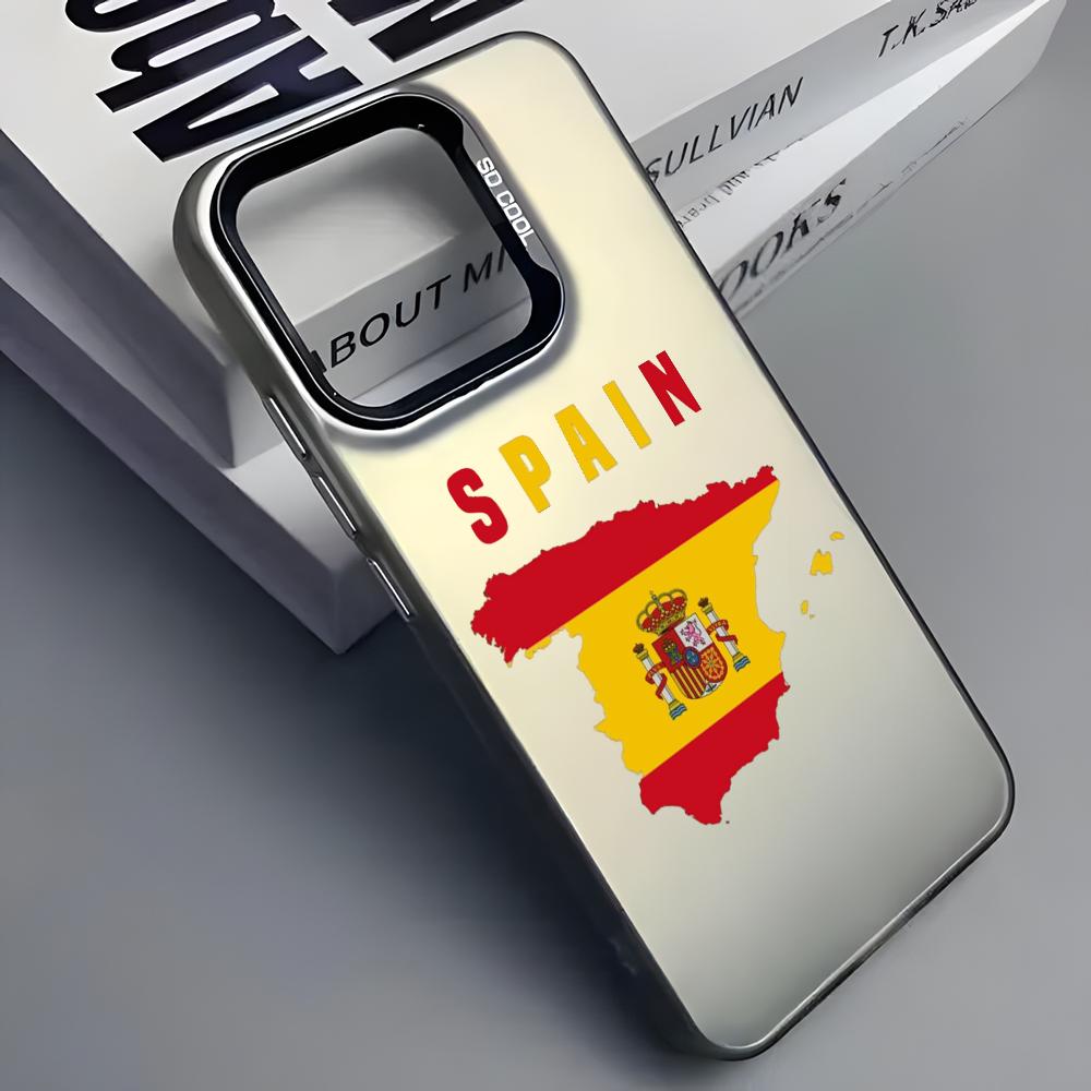 

Spanish Flag National Emblem Phone Case For iPhone 16 15 14 13 12 11 Pro Max Grey Black Matte Laser Metallic Aurora Funda iPhone13