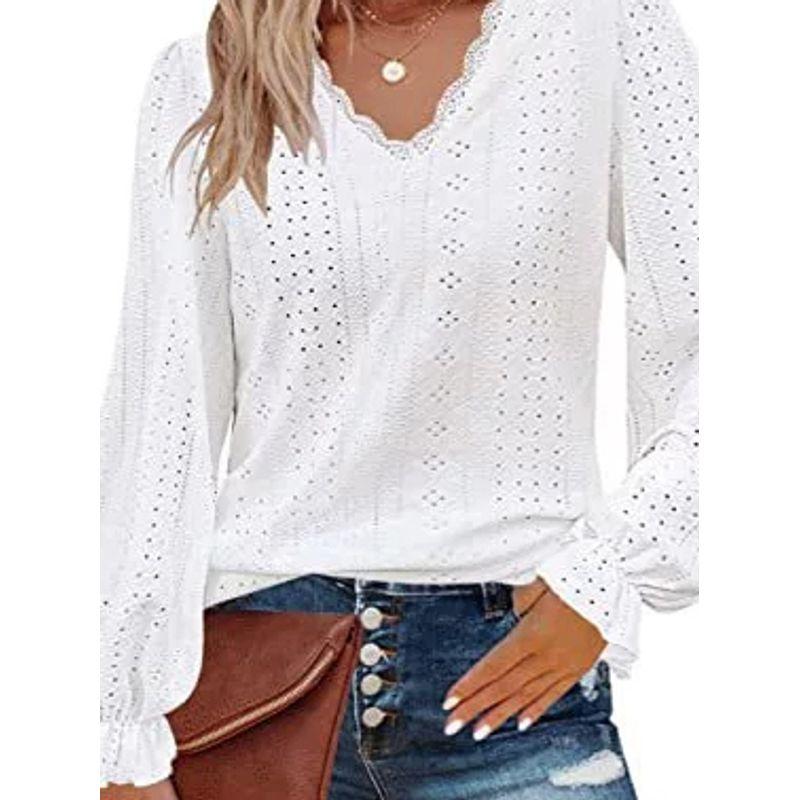 Loose Cutout V-neck Long-Sleeved Top European and American Loose Hollow out V-neck Long sleeve Top