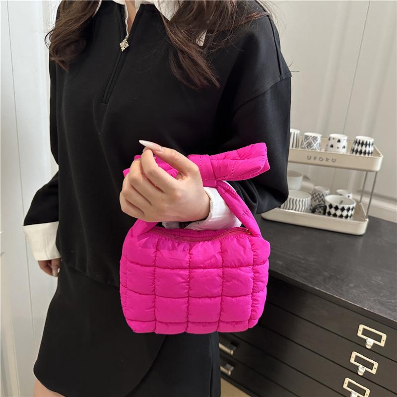 Solid Color Simple Women Bow Top-handle Bags Autumn Versatile Korean Style Ladies Clutch Quilted Cott Design Female Phe Bag