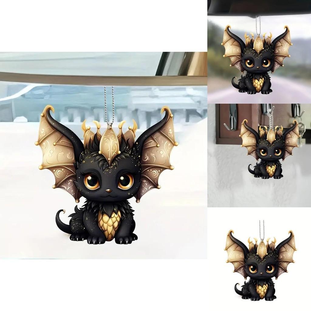 Ornement Suspendu Tendance Dessin Animé Acrylique Dragon Noir Design Unique Accessoire de Voiture
