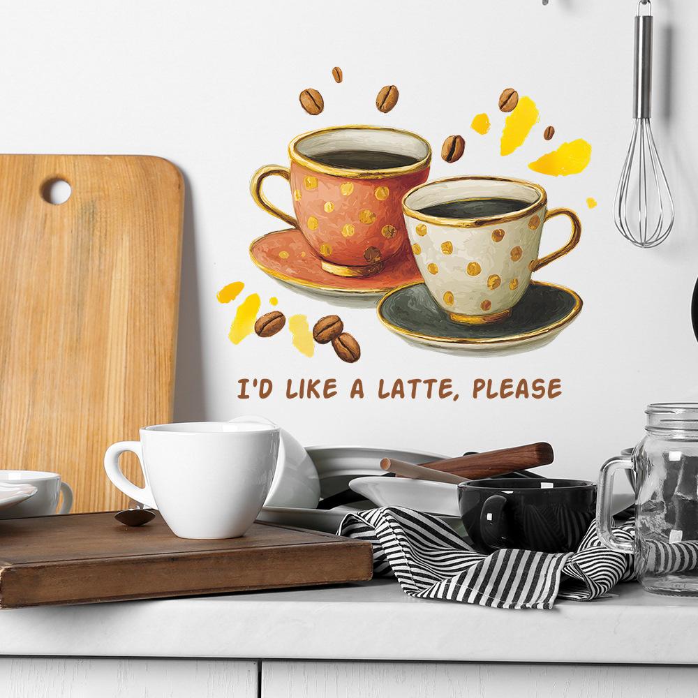 Personalized English Slogans and Coffee Cup Coffee Bean Home Background Decoration Wall Stickers