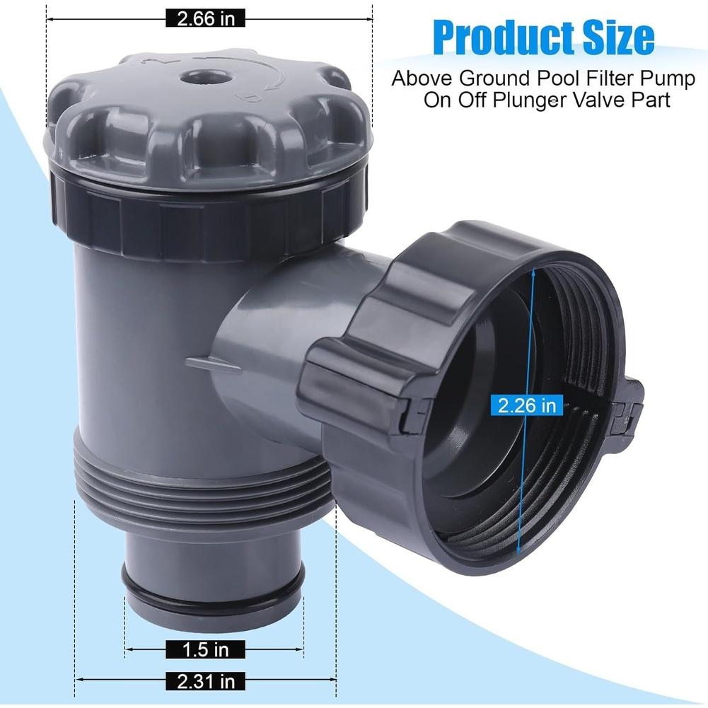 38mm Pool Pump Switch Valve ABS Plunger Type with Rubber Seal Gasket and Compatible 2 1/2 inch 1 1/2 inch Thread Connections