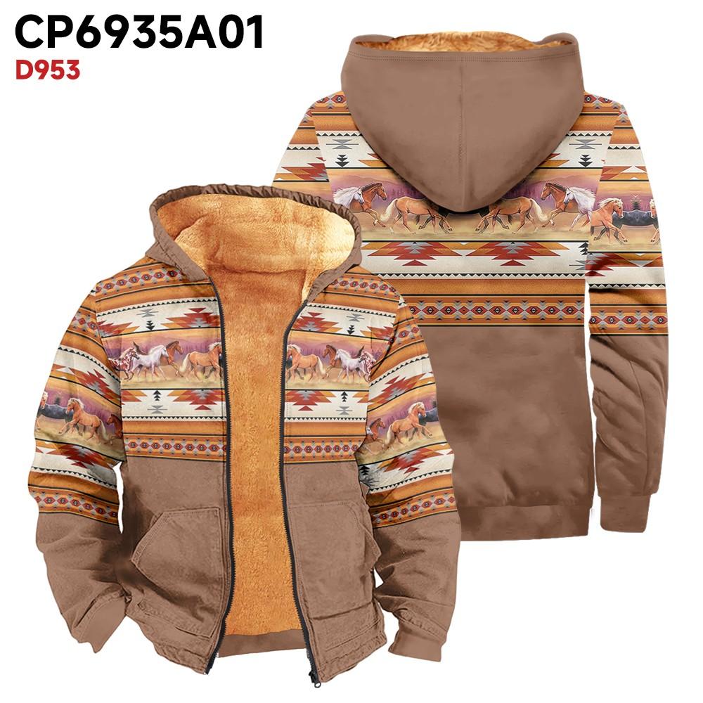 Herre Print Langermet Lomme Kåpe Mote Pluss Fløyel Overfrakk