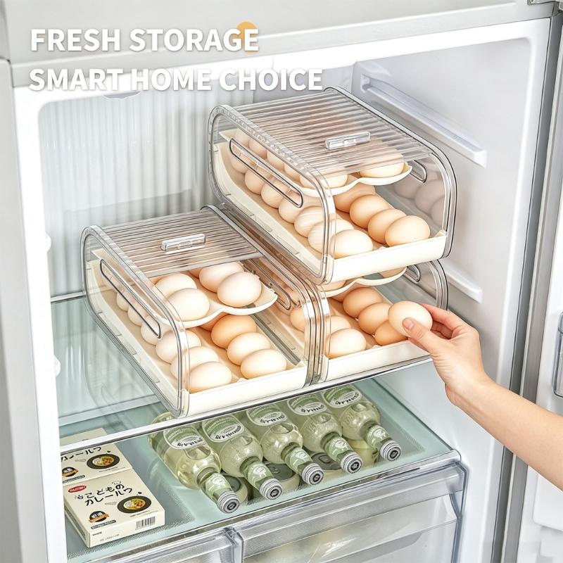 Egg Dispenser Container for Refrigerator Shelves, Rolling Egg Holder with Open Front Access and Plastic Build for Kitchen Storage, 32 x 17 x 14 cm
