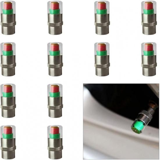 12PCS Car Tire Pressure Monitor Valve Stem Caps, 3-Color Eye Alert Valve Stem Caps Sensor Indicator, 2.4Bar 36PSI Tire Pressure Gauge Valve Caps For