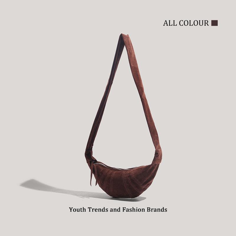 Leather Underarm Women's Bag High Texture Shoulder Bag Horn Crossbody Bag Velvet Commuter Suede Frosted Vintage Bag Croissant Bag