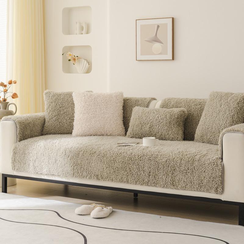 Teddy Fleece Sofa Cushion Autumn And Winter Plush Seat Cushion Winter  New Light Leather Sofa Cover Luxury Thickened Cover Towel