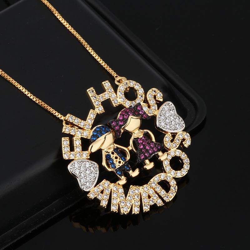 

Necklace Female, Elegant Love Cartoon Character Diamond-Encrusted Couple Necklace Color Zirconium Geometric Necklace