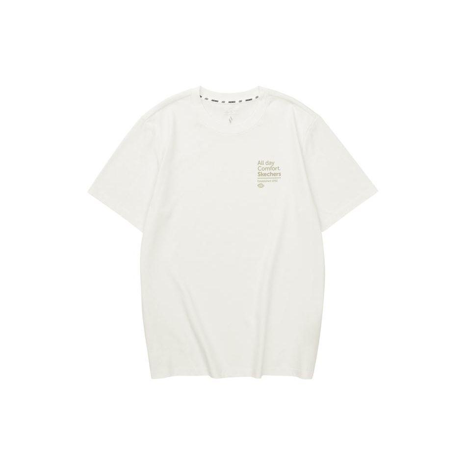 Skechers Letter Print Cool Dry Short Sleeve T-Shirt Unisex tops Cotton-Candy-White L224U041-0074 S