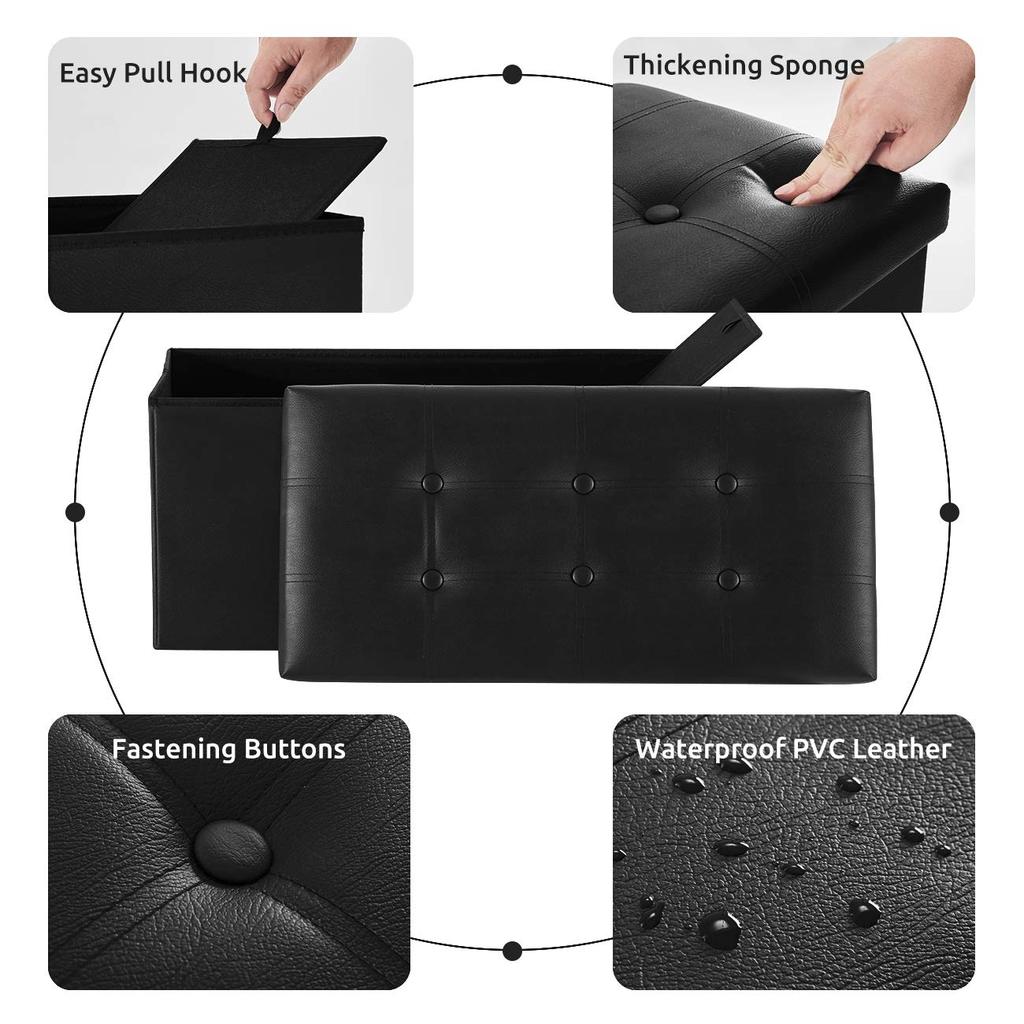 YOUDENOVA Storage Ottoman Storage Step Suitable for Living PU Load Capacity 160kg Stool, Folding, Two-Seater, Storage, Chair, Footrest, Stool,